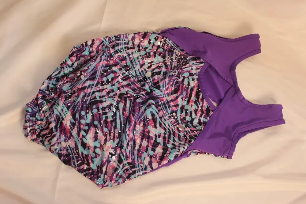 Danskin Now Girls M 7/8 Purple Pink Blue Glitter Gymnastics Dance Leotard